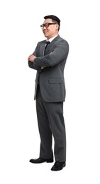 Photo of Businessman in suit wearing glasses on white background