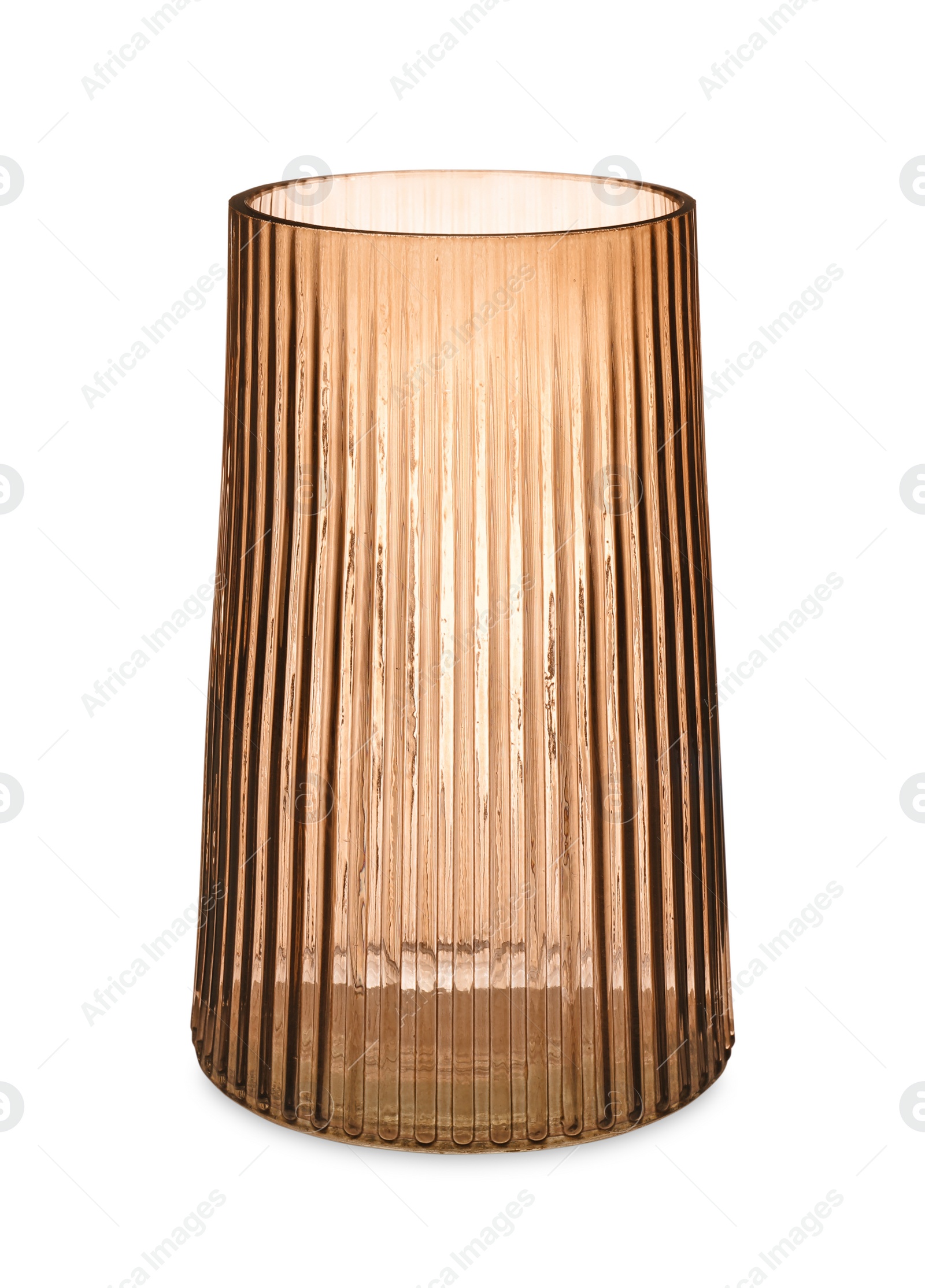 Photo of Stylish empty glass vase isolated on white