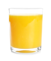 Photo of Glass of orange juice isolated on white