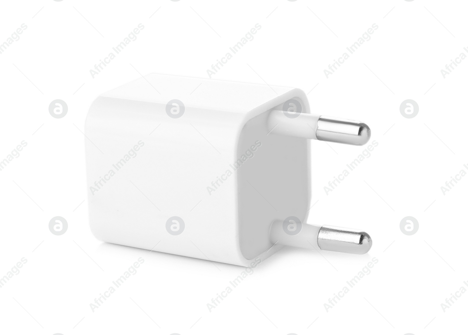 Photo of USB power adapter for battery charging isolated on white