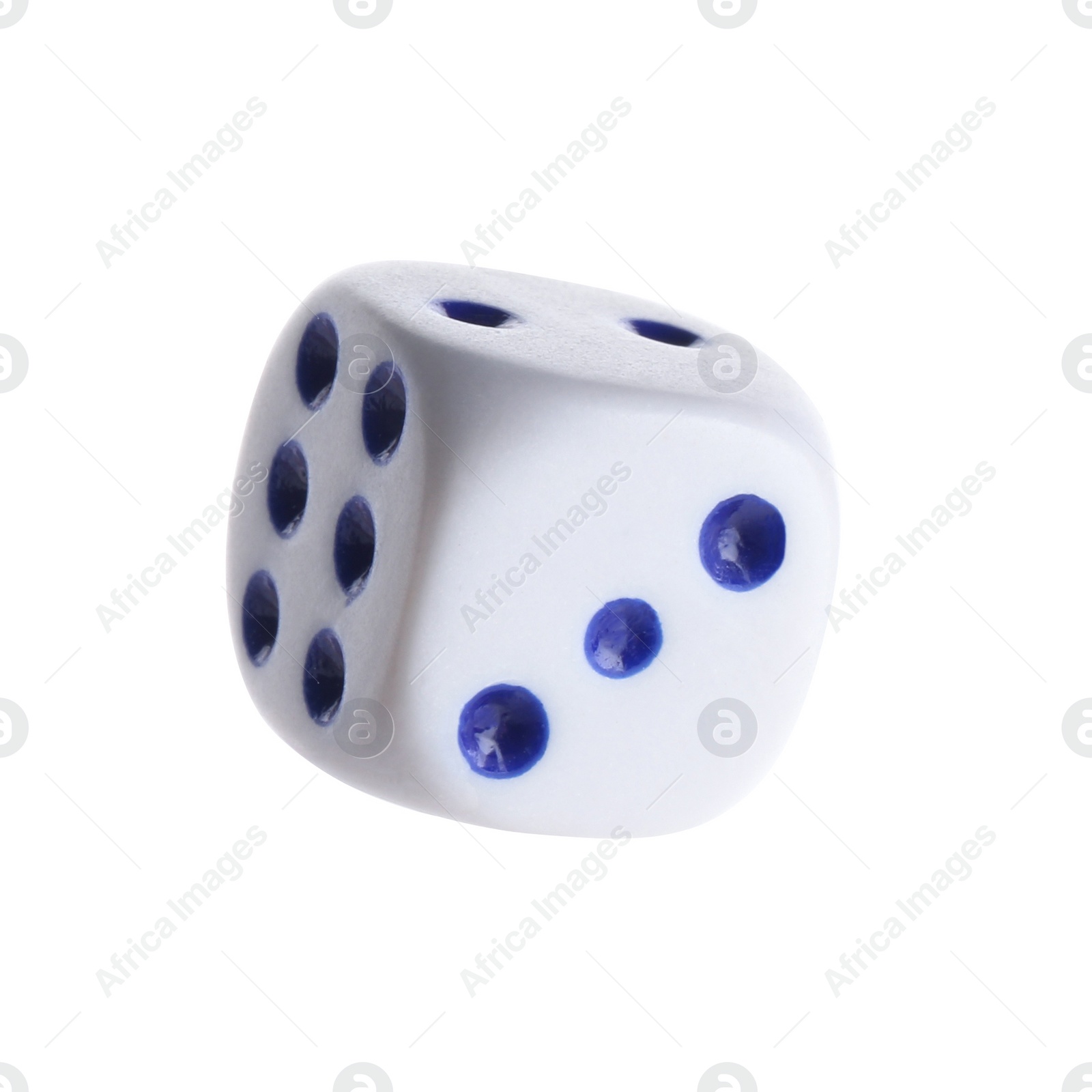 Photo of One plastic game dice isolated on white