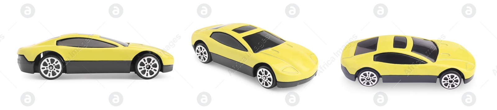 Image of Yellow toy car isolated on white, different sides