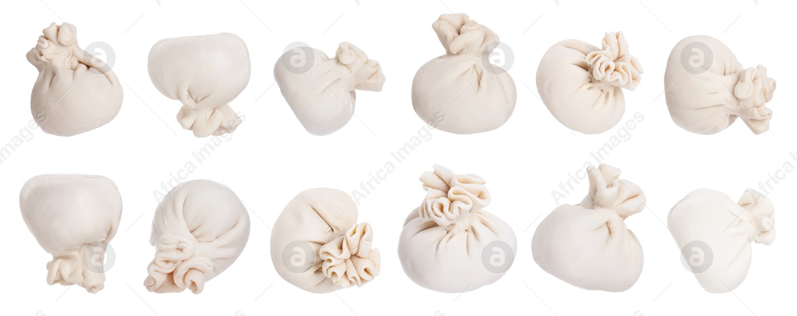 Image of Uncooked khinkalis (dumplings) isolated on white, set