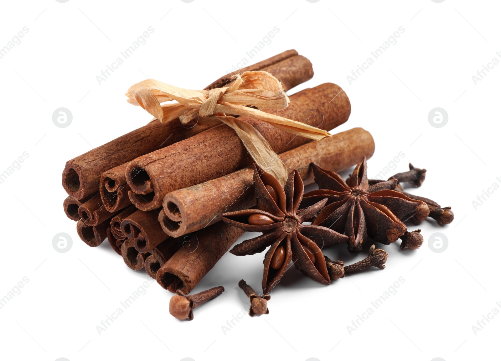 Photo of Many different aromatic spices on white background