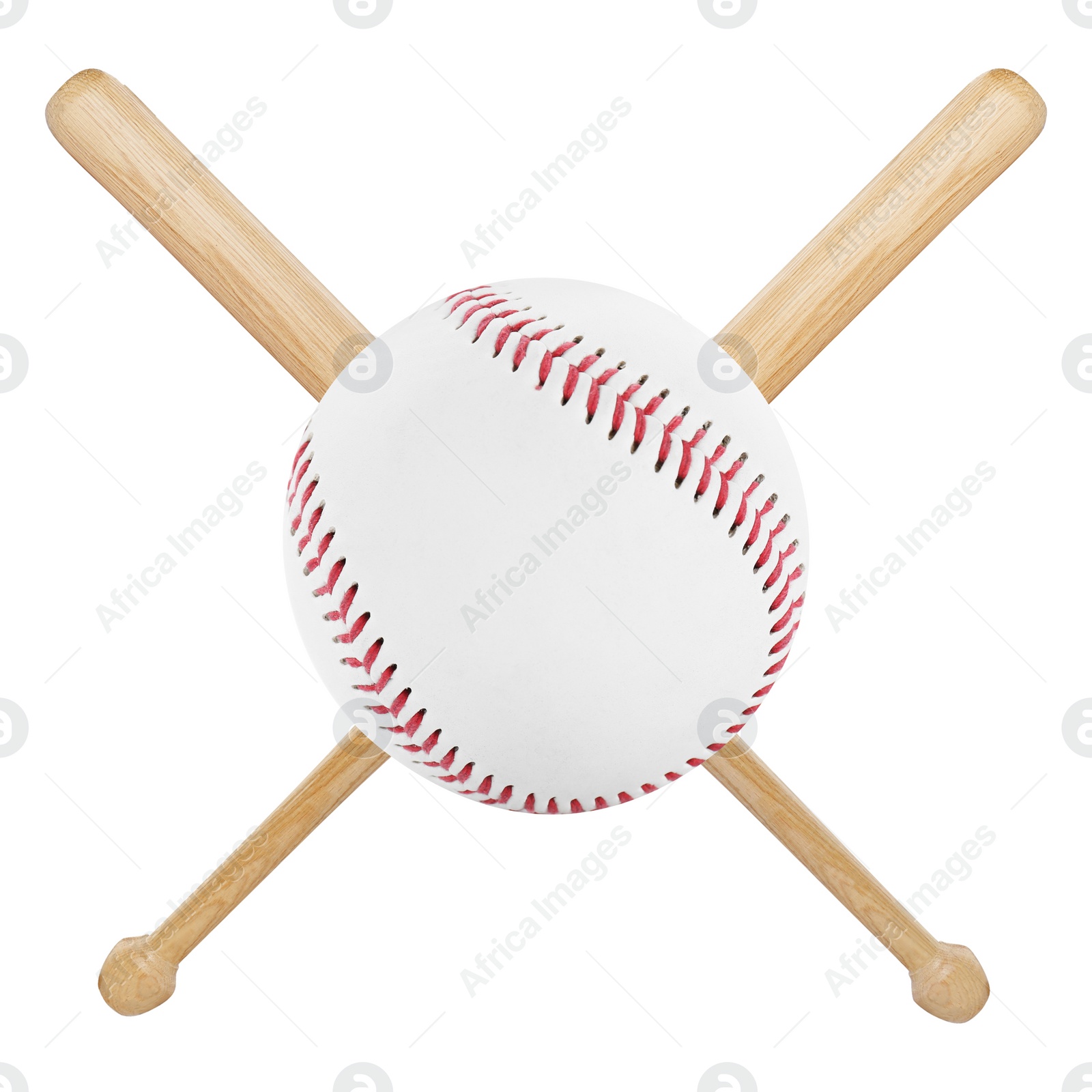 Image of Baseball ball and two crossed wooden bats isolated on white