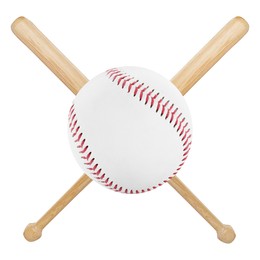 Image of Baseball ball and two crossed wooden bats isolated on white