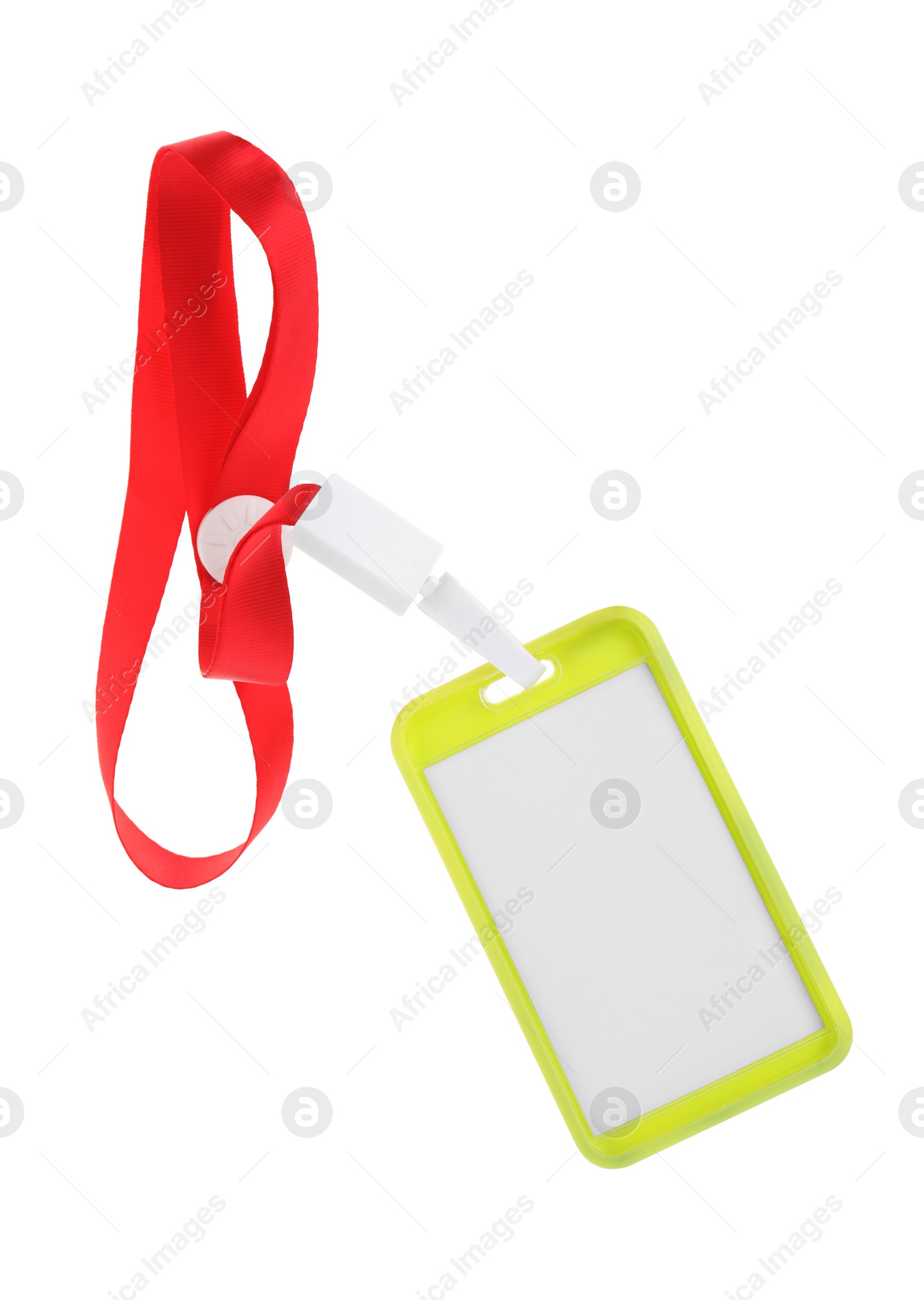 Photo of Blank yellow badge with string isolated on white