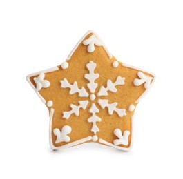 Photo of Tasty star shaped Christmas cookie isolated on white