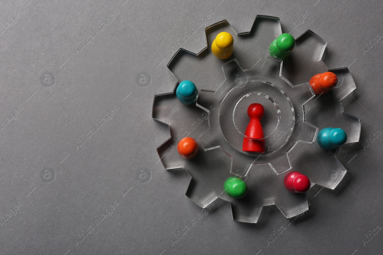 Photo of Recruitment process, job competition concept. Composition with different pawns on light grey background, top view