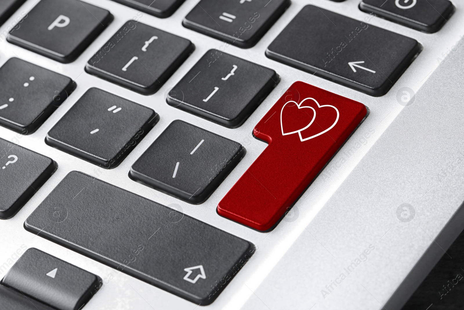 Image of Love button on laptop keyboard, closeup. Online dating site