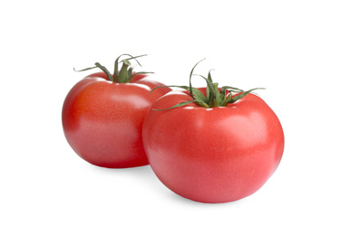 Photo of Fresh ripe organic tomatoes isolated on white