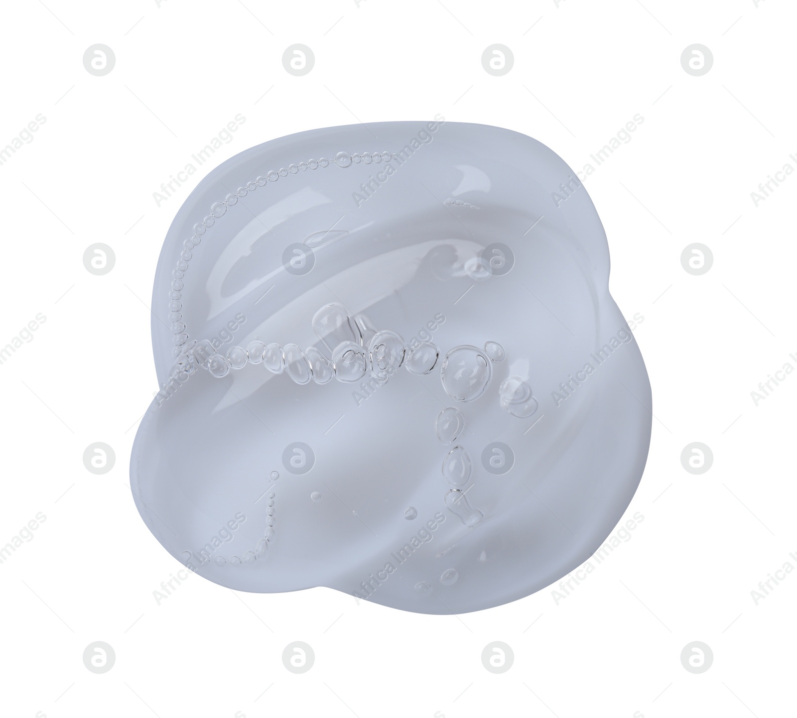 Photo of Sample of transparent cosmetic gel on white background, top view