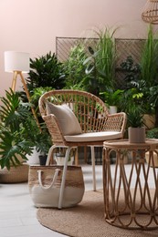 Photo of Room interior with stylish furniture and different houseplants