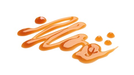 Photo of Stroke of sweet caramel sauce isolated on white