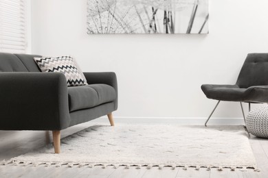 Living room with soft carpet and stylish furniture. Modern design