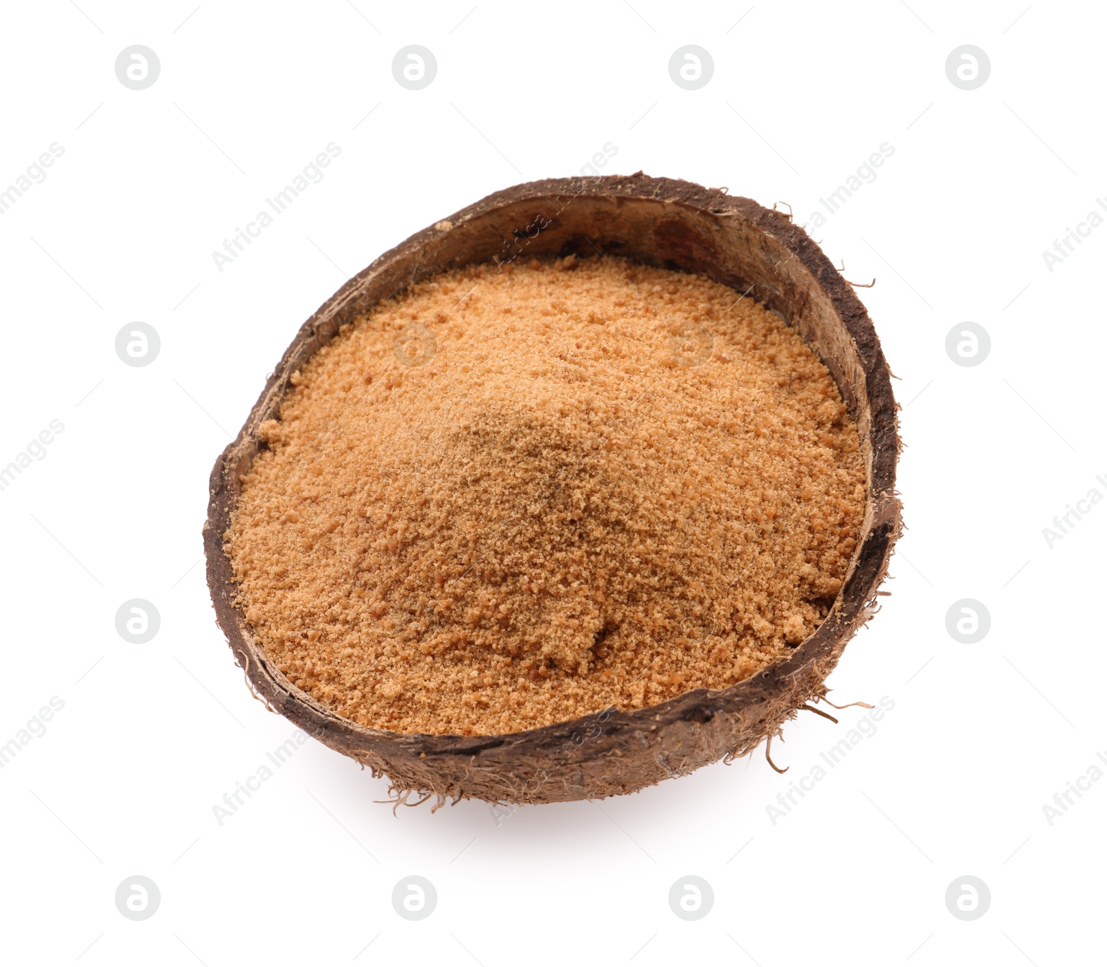 Photo of Coconut sugar and fruit isolated on white