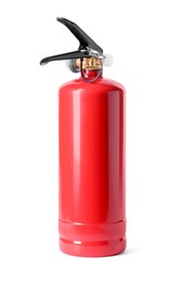 Photo of One red fire extinguisher on white background