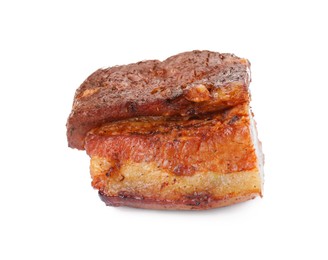 Piece of tasty baked pork belly isolated on white