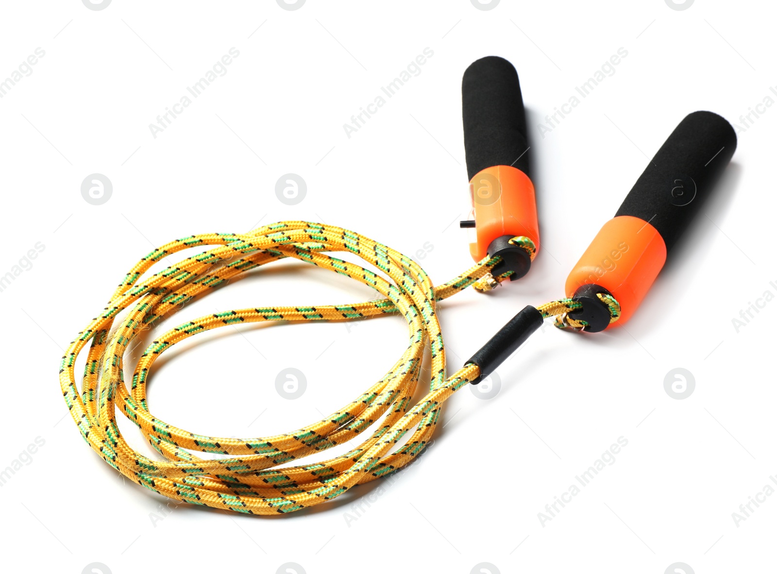 Photo of Jump rope on white background. Sports equipment