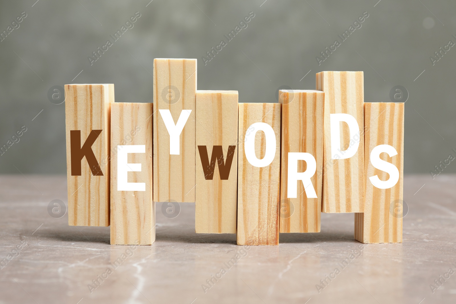 Photo of Blocks with word KEYWORDS on marble table