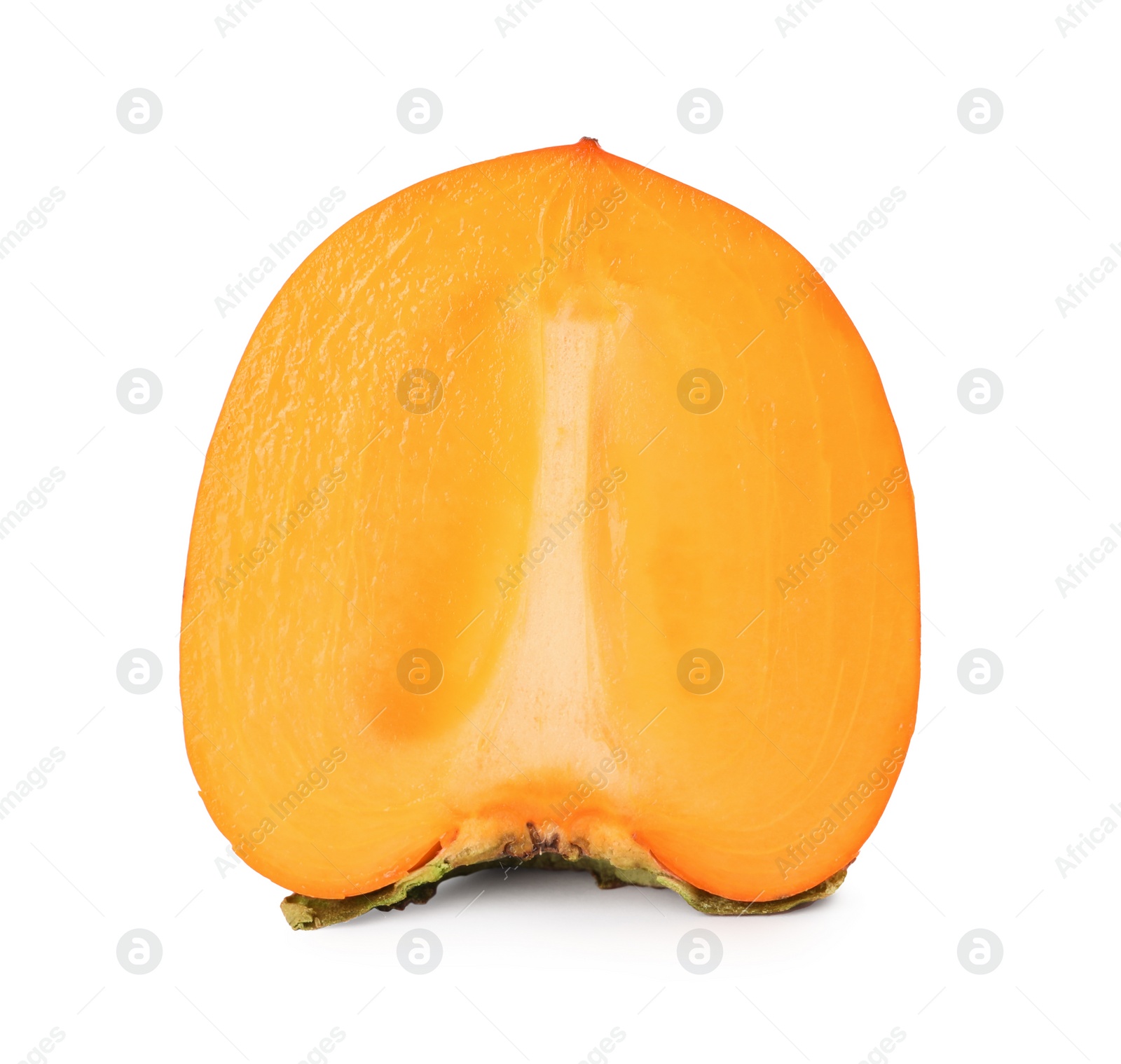 Photo of Half of delicious ripe juicy persimmon isolated on white