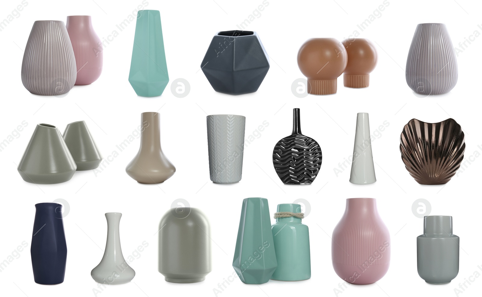 Image of Set of beautiful ceramic vases on white background 