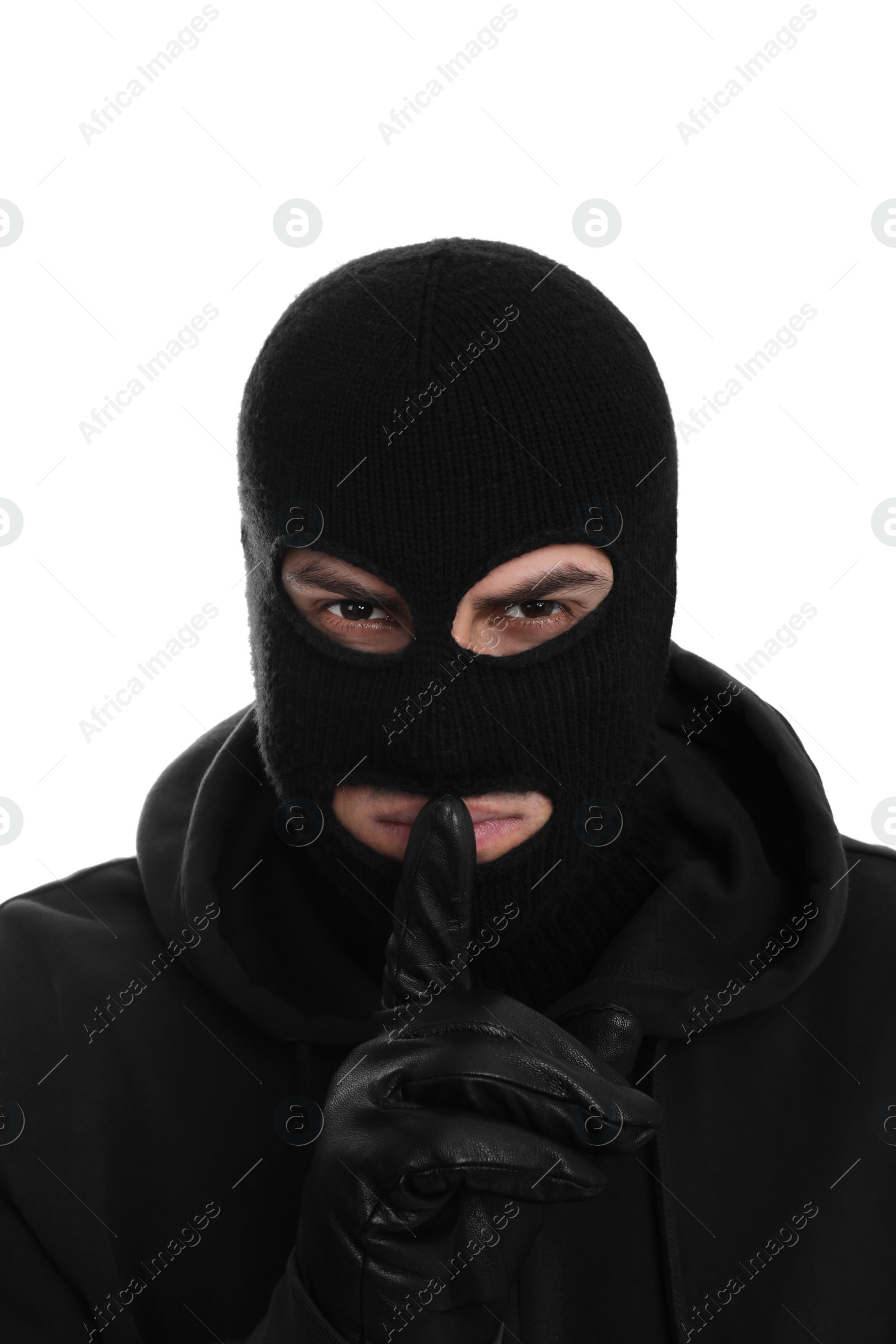 Photo of Man wearing black balaclava on white background