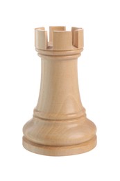 Photo of One wooden chess rook isolated on white