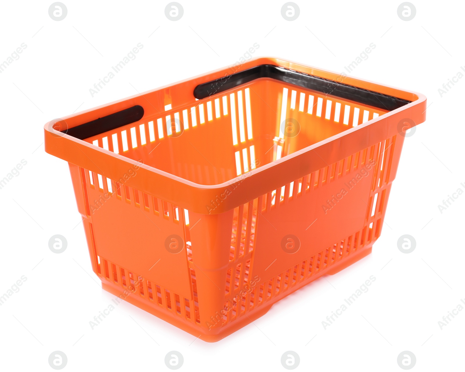 Photo of Color plastic shopping basket on white background