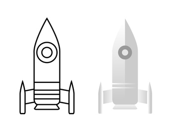 Modern rocket model illustrations on white background