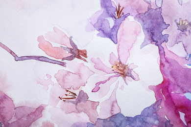 Photo of Closeup view of beautiful floral watercolor painting