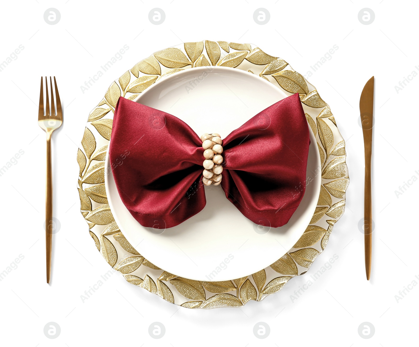 Photo of Elegant table setting on white background, top view