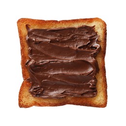 Piece of fresh toast bread with tasty chocolate paste isolated on white