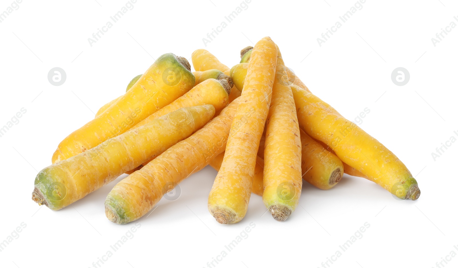 Photo of Fresh raw yellow carrots isolated on white