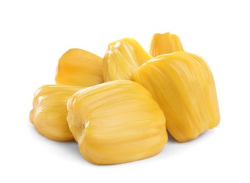 Photo of Delicious exotic jackfruit bulbs on white background