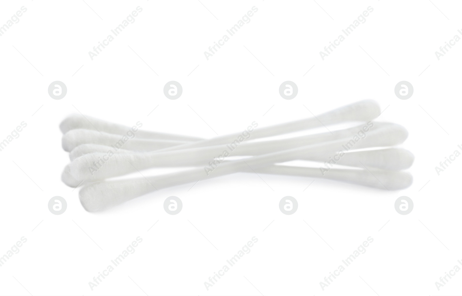 Photo of Plastic cotton swabs on white background. Hygienic accessory