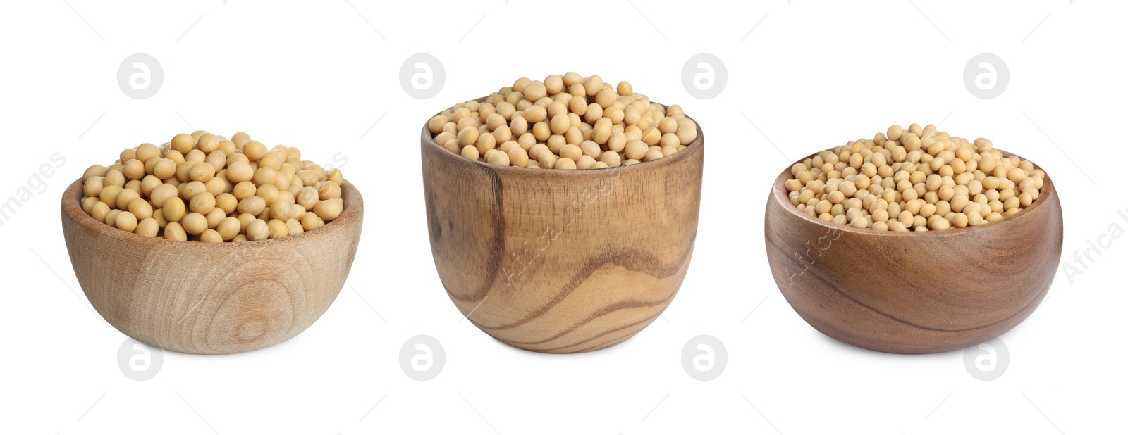 Image of Set with soya beans on white background. Banner design 