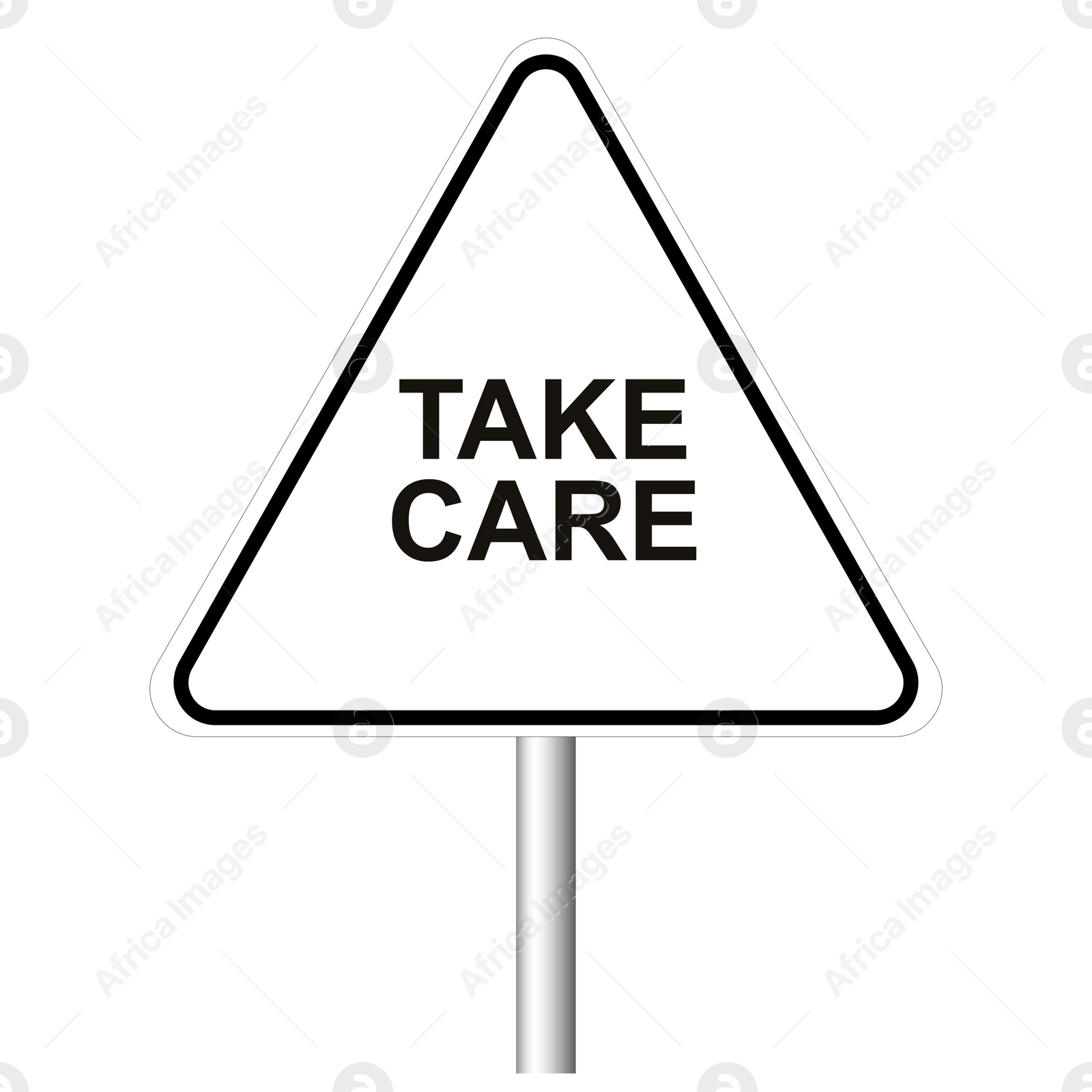 Illustration of Road sign with phrase Take Care on white background