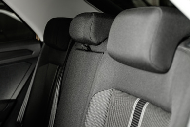 Modern car interior with comfortable grey seats