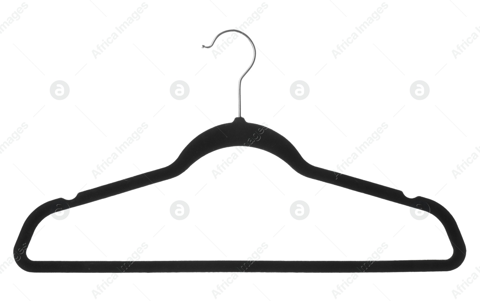 Photo of Empty plastic hanger isolated on white. Wardrobe accessory