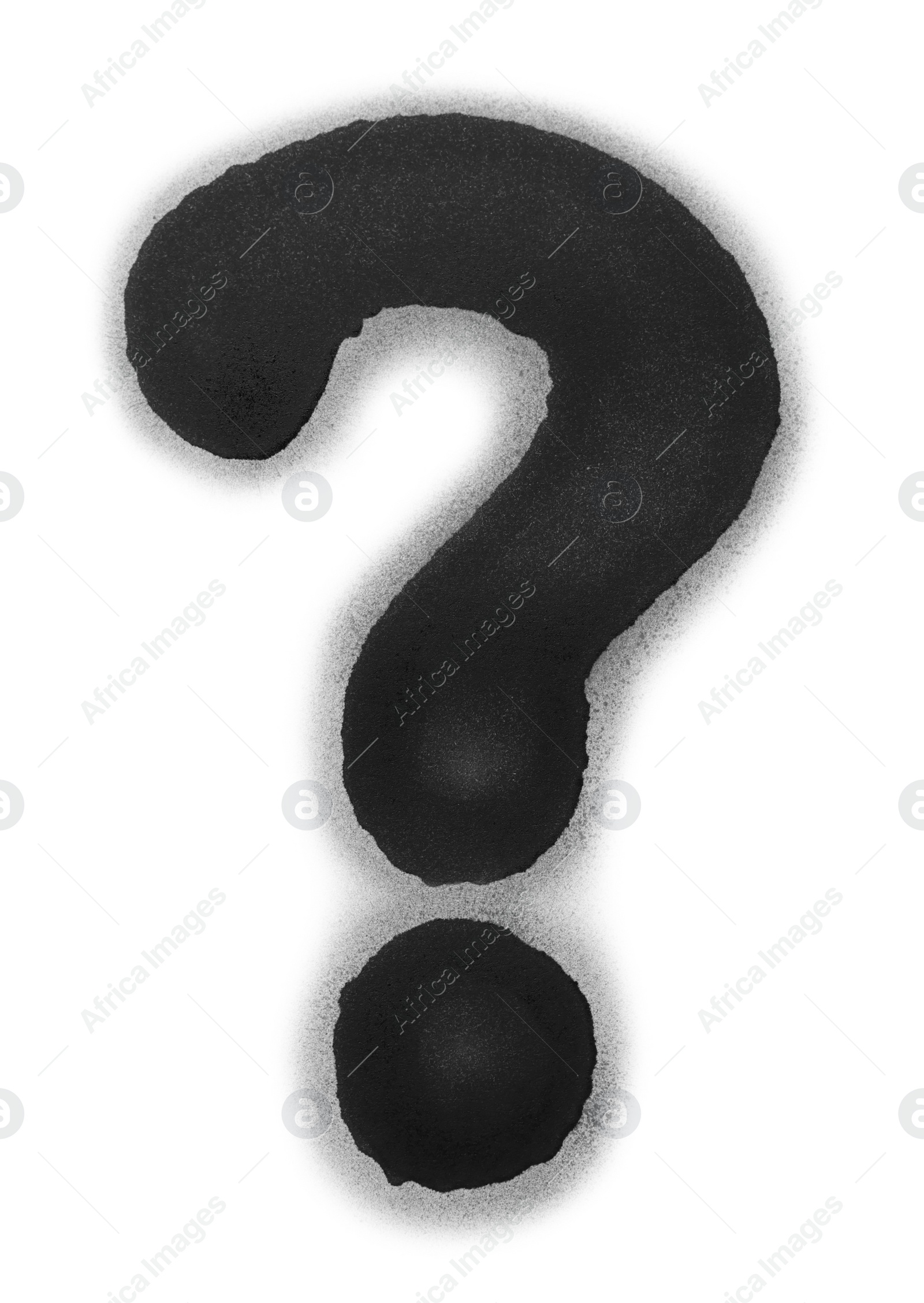 Photo of Question mark drawn by black spray paint on white background