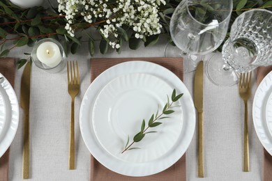 Photo of Stylish elegant table setting for festive dinner, flat lay