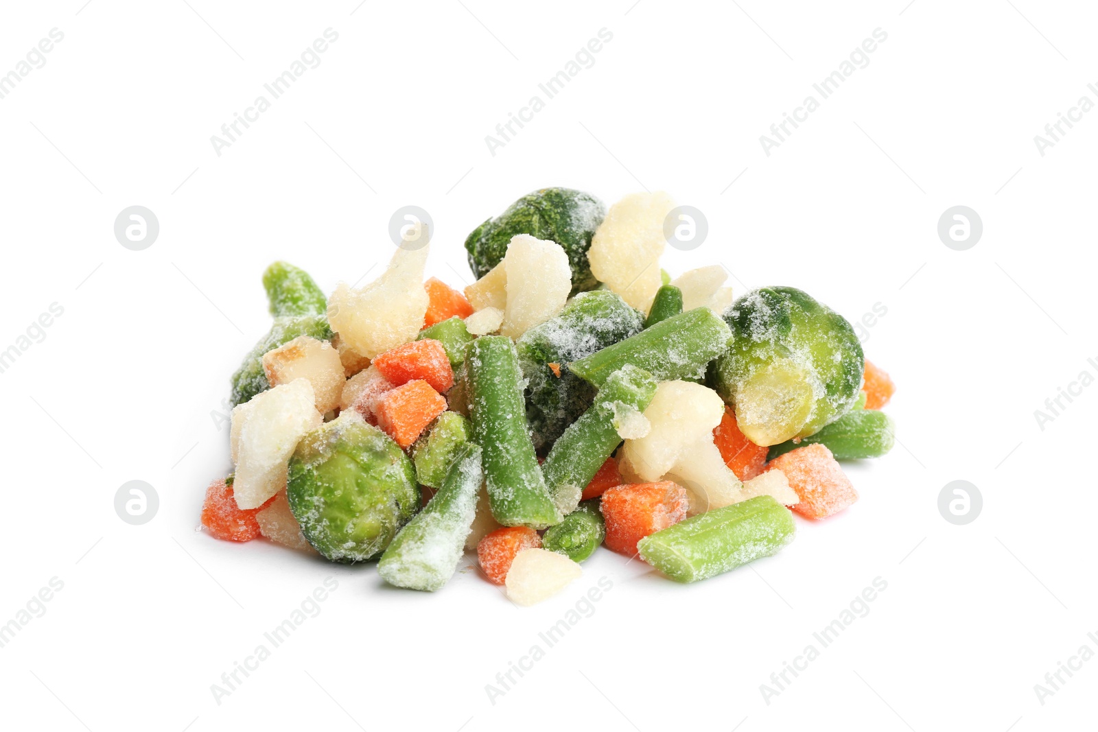 Photo of Pile of frozen vegetables isolated on white