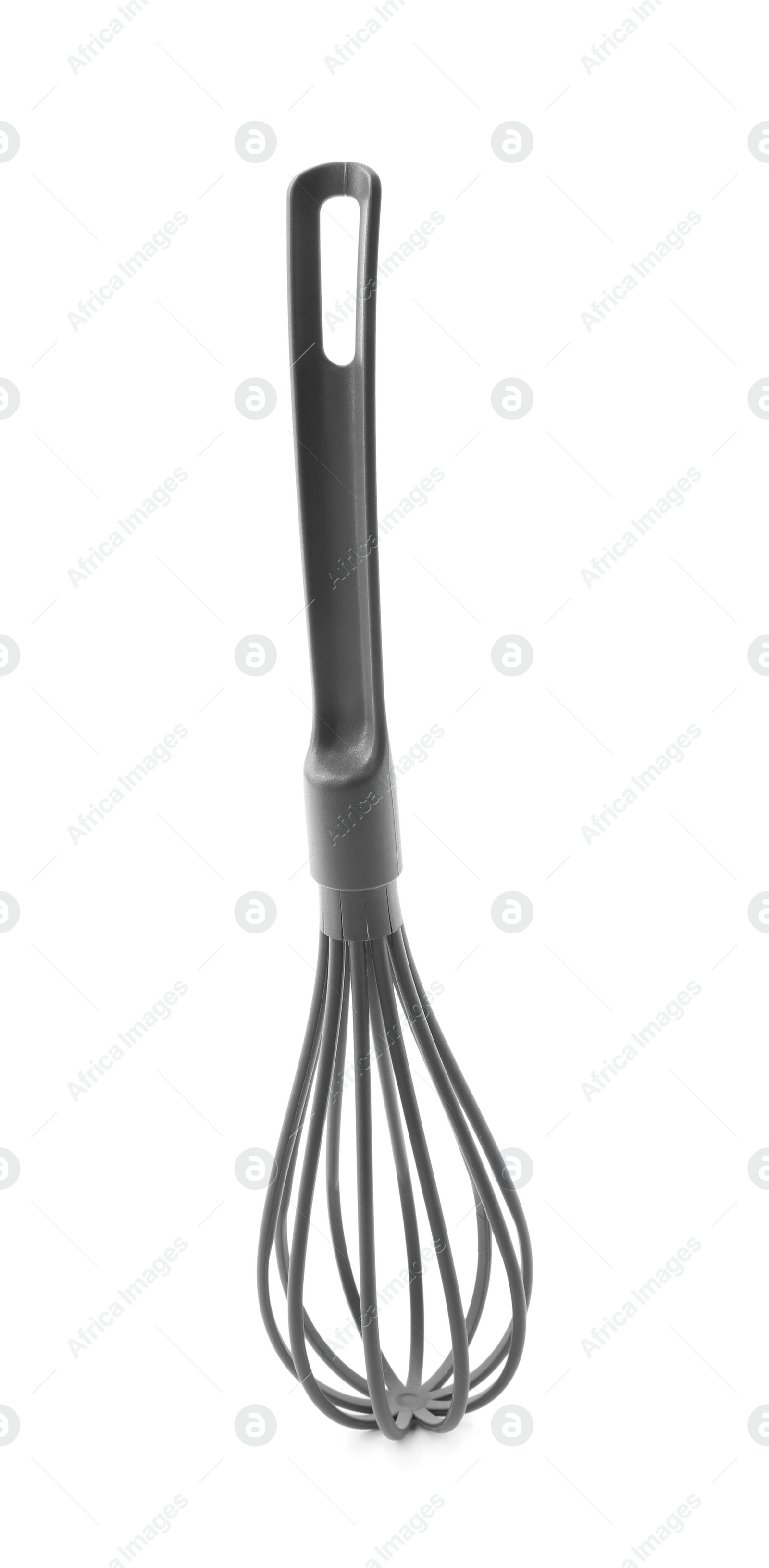 Photo of Plastic whisk isolated on white. Kitchen utensil