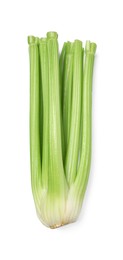 Photo of Fresh ripe green celery isolated on white, top view