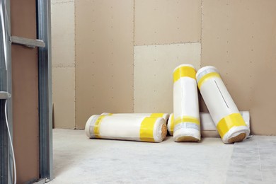 Photo of Insulation materials in apartment during repair. Home renovation