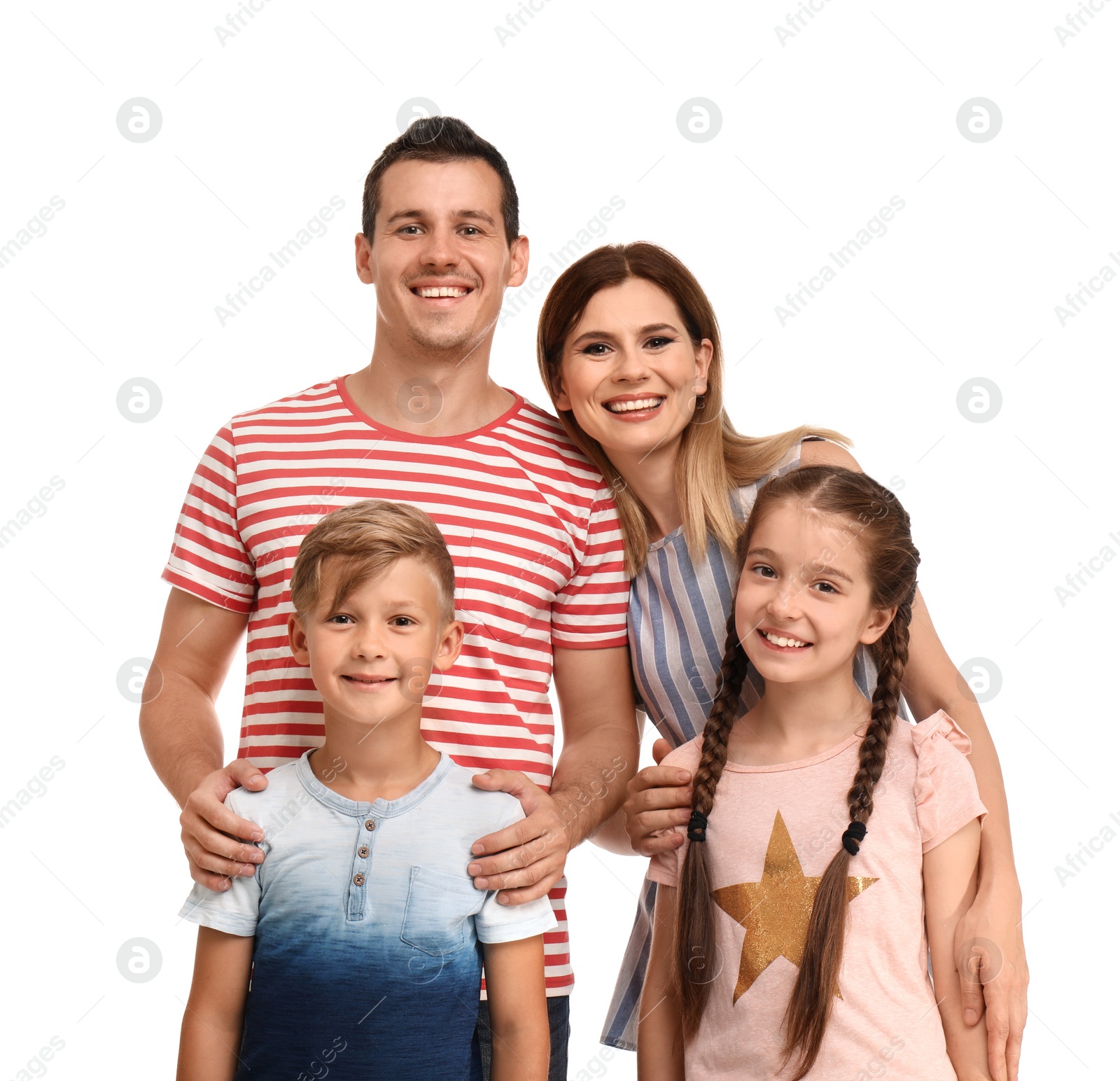 Photo of Happy family with children on white background