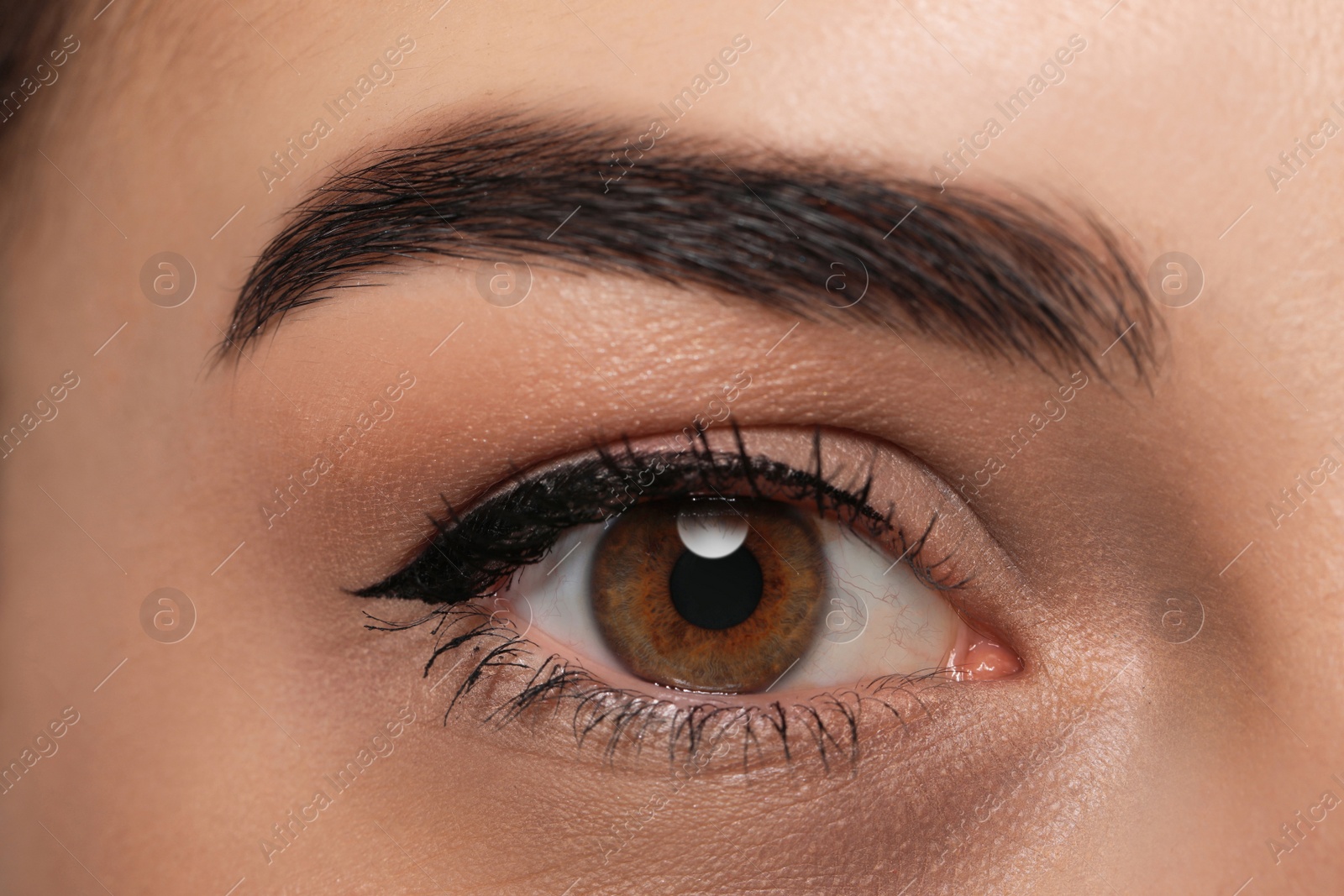 Image of Tired young woman with dark circle under eye, closeup