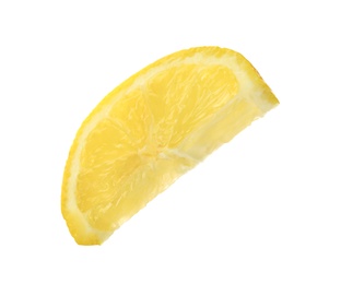 Photo of Slice of fresh lemon on white background