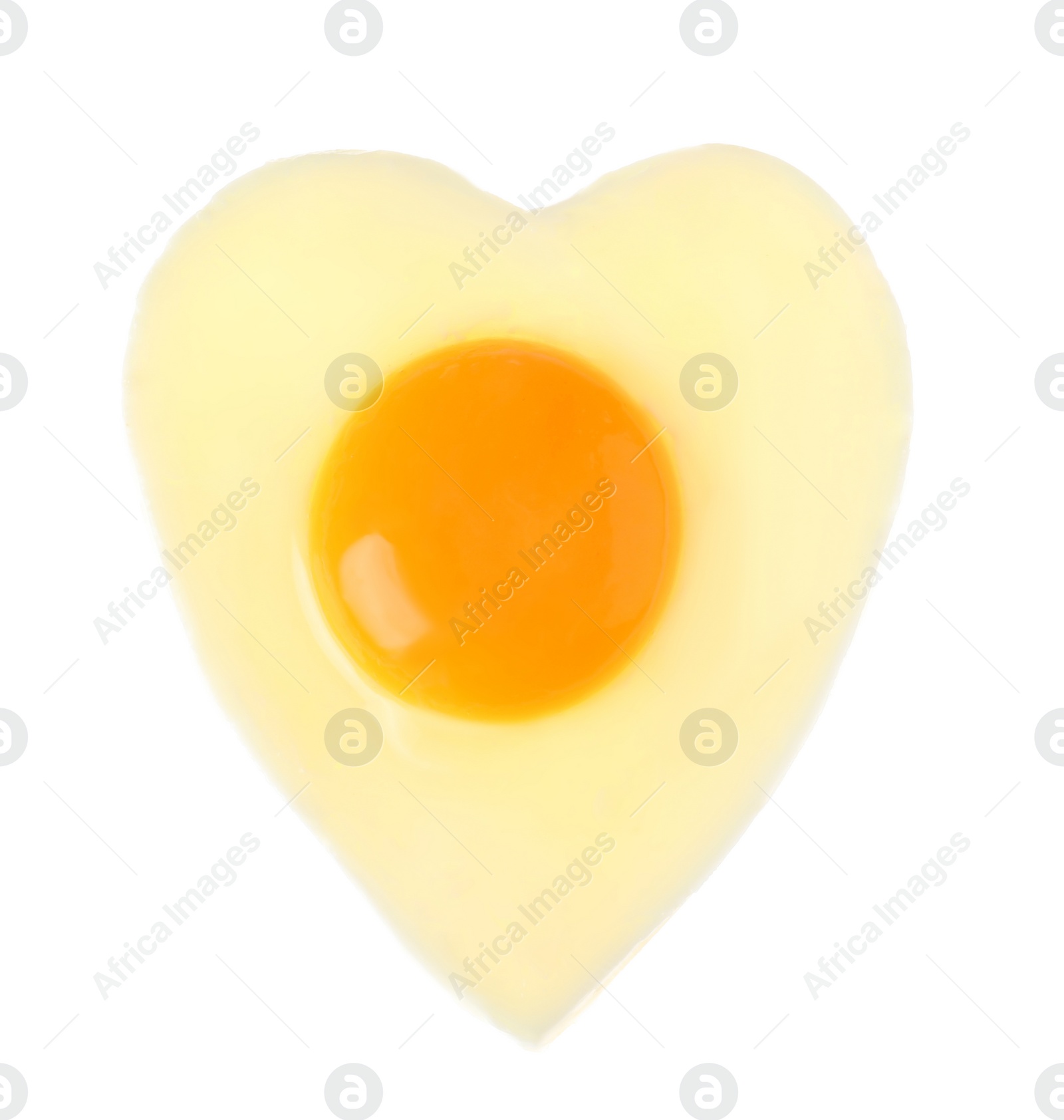 Photo of Heart shaped fried egg isolated on white, top view